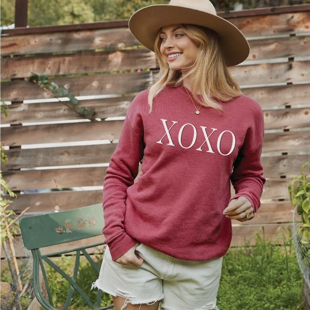 Oat Collective XOXO Puff Mineral Women's Red Sweater NWT